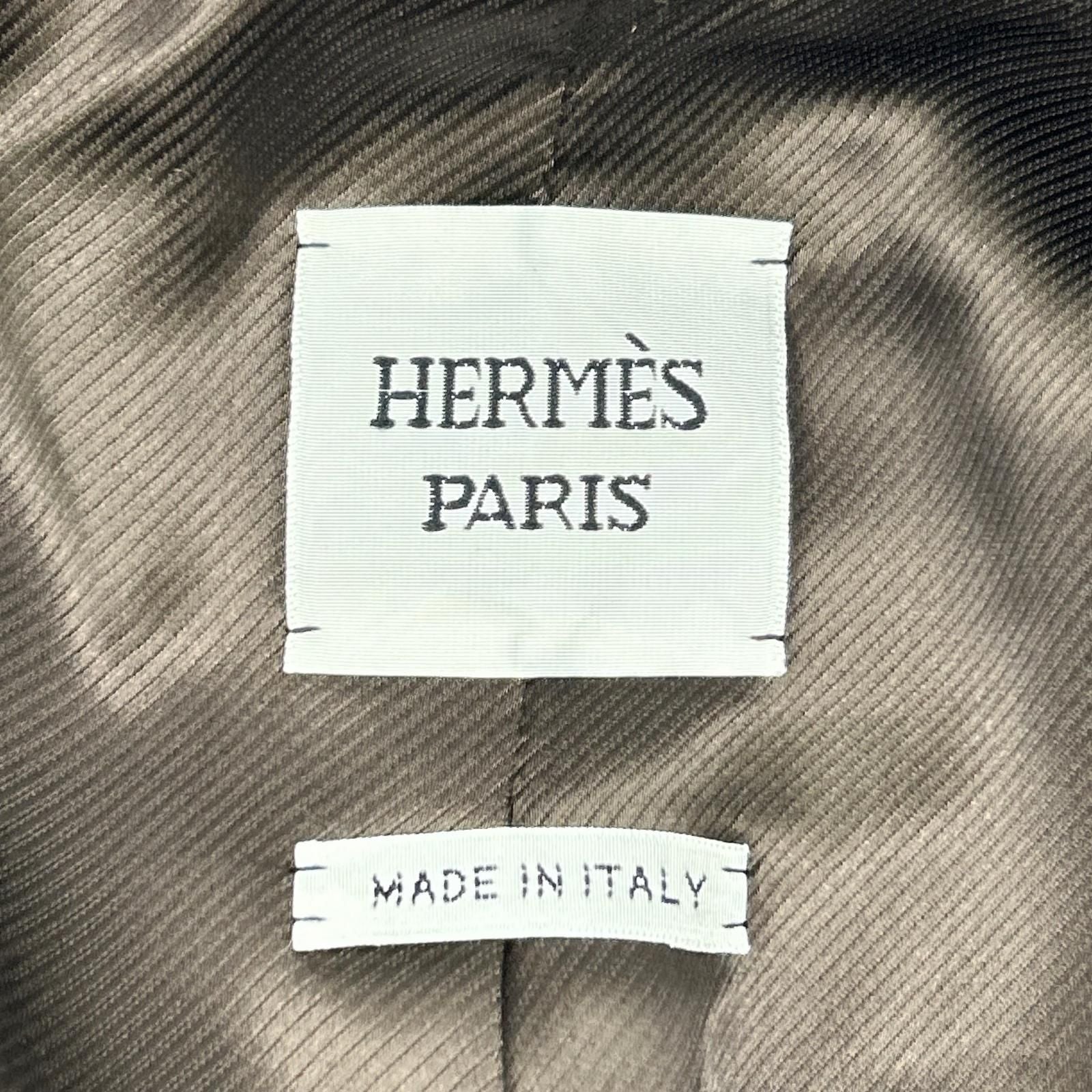Hermes Wool Lambskin Lining Series Button Inner Belt Jacket Blue 34 — view 6