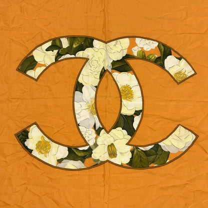 Chanel Scarf CC Logo Silk Orange Multi Color Camellia Floral Chain Large — view 2