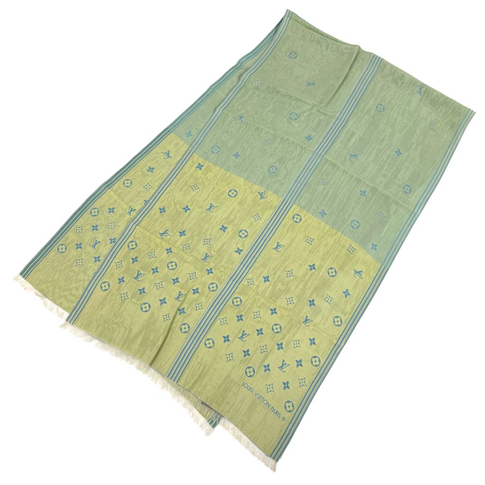 Louis Vuitton Scarf Shawl Monogram Silk Yellow Blue Green Sheer