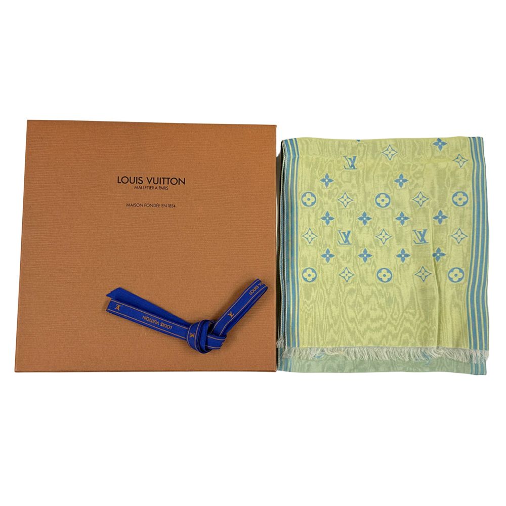 Louis Vuitton Scarf Shawl Monogram Silk Yellow Blue Green Sheer — view 6