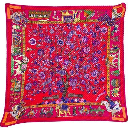 Hermes Scarf Pleats Fantaisies Indiennes Dazzling Indian Silk Pink Red Multi