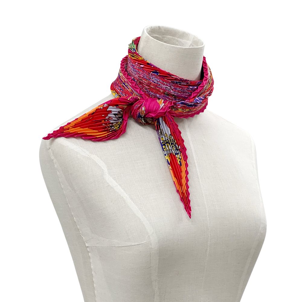 Hermes Scarf Pleats Fantaisies Indiennes Dazzling Indian Silk Pink Red Multi — view 7