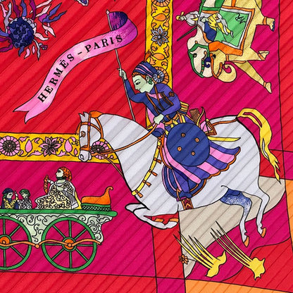 Hermes Scarf Pleats Fantaisies Indiennes Dazzling Indian Silk Pink Red Multi — view 3