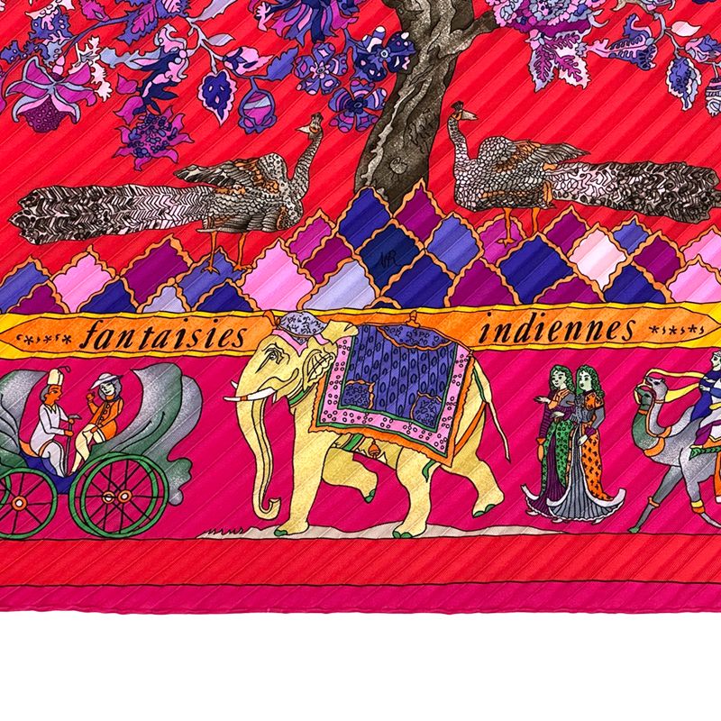 Hermes Scarf Pleats Fantaisies Indiennes Dazzling Indian Silk Pink Red Multi — view 2