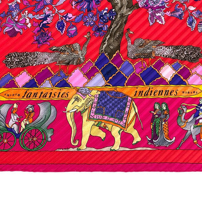 Hermes Scarf Pleats Fantaisies Indiennes Dazzling Indian Silk Pink Red Multi — view 2