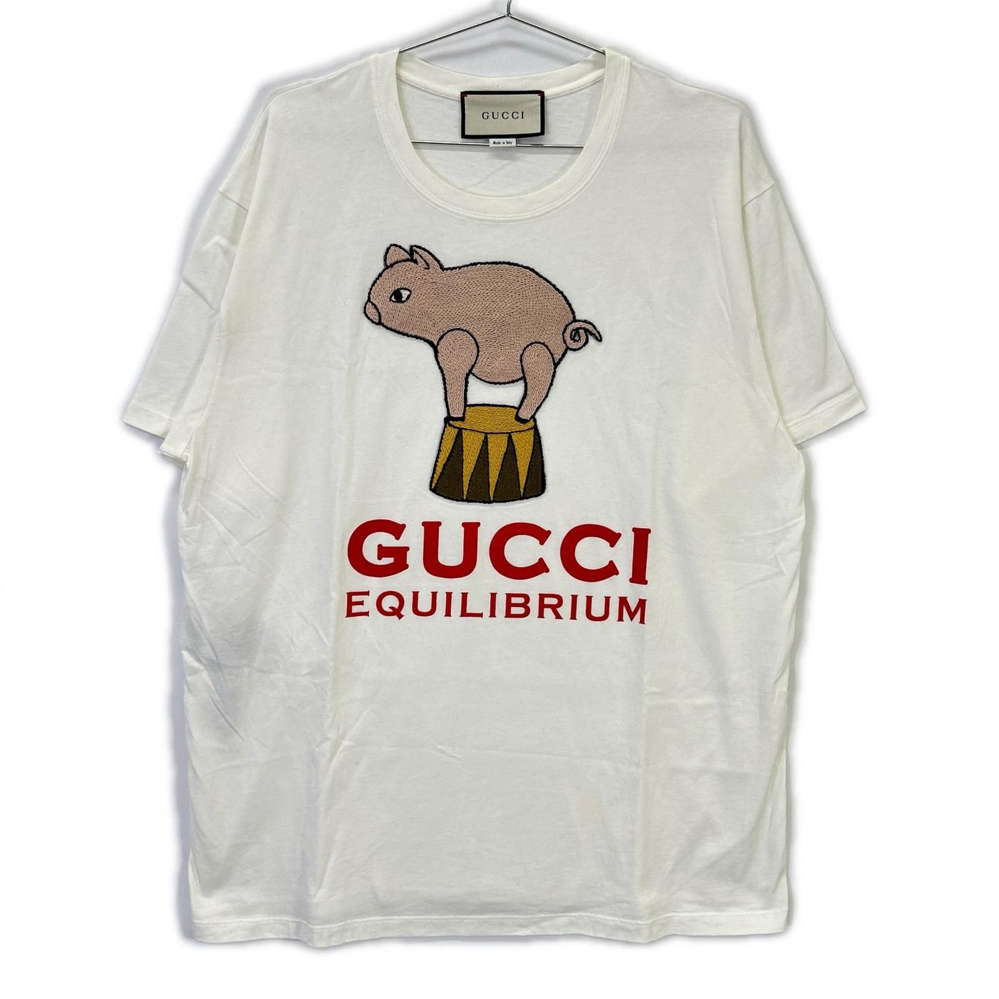 Gucci White Pig Embroidery T-Shirt