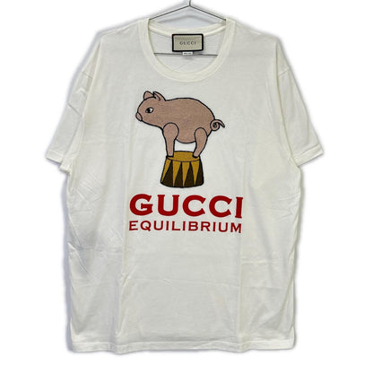 Gucci White Pig Embroidery T-Shirt
