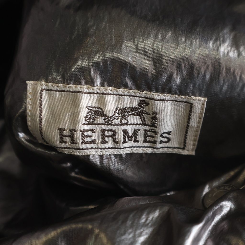 Hermes Series Button Hooded Down Jacket Long Coat Navy — view 7