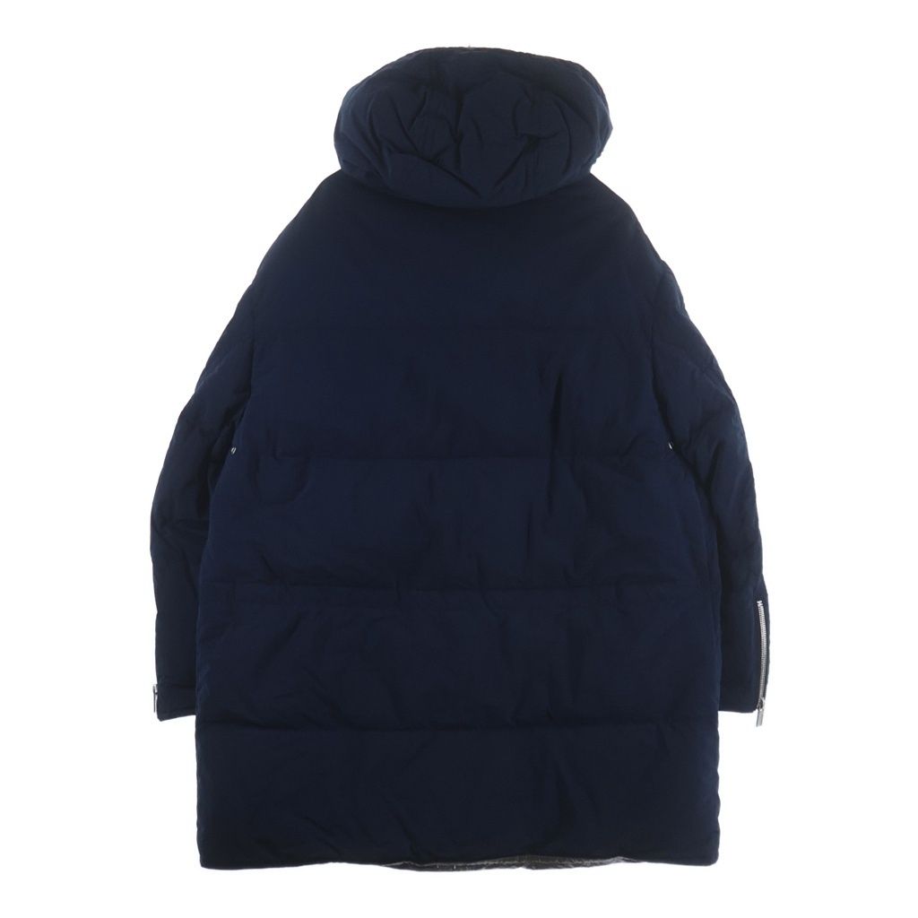 Hermes Series Button Hooded Down Jacket Long Coat Navy — view 2