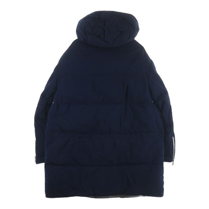 Hermes Series Button Hooded Down Jacket Long Coat Navy — view 2