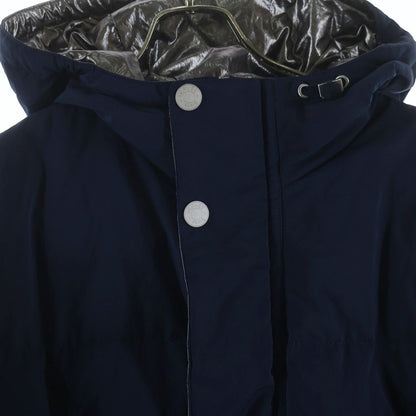 Hermes Series Button Hooded Down Jacket Long Coat Navy — view 3