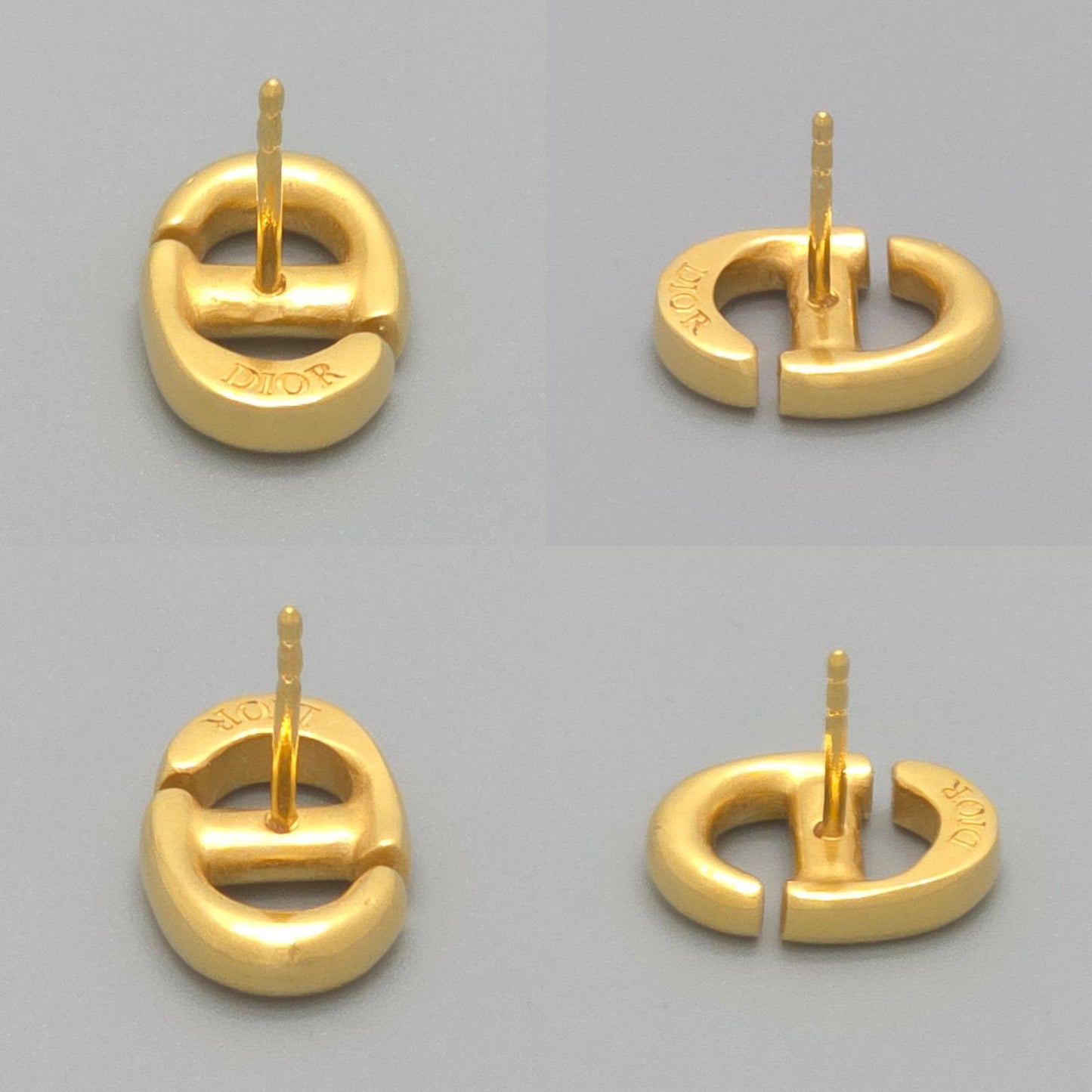 Dior CD Navy Stud Earrings Single CD Signature Gold — view 5