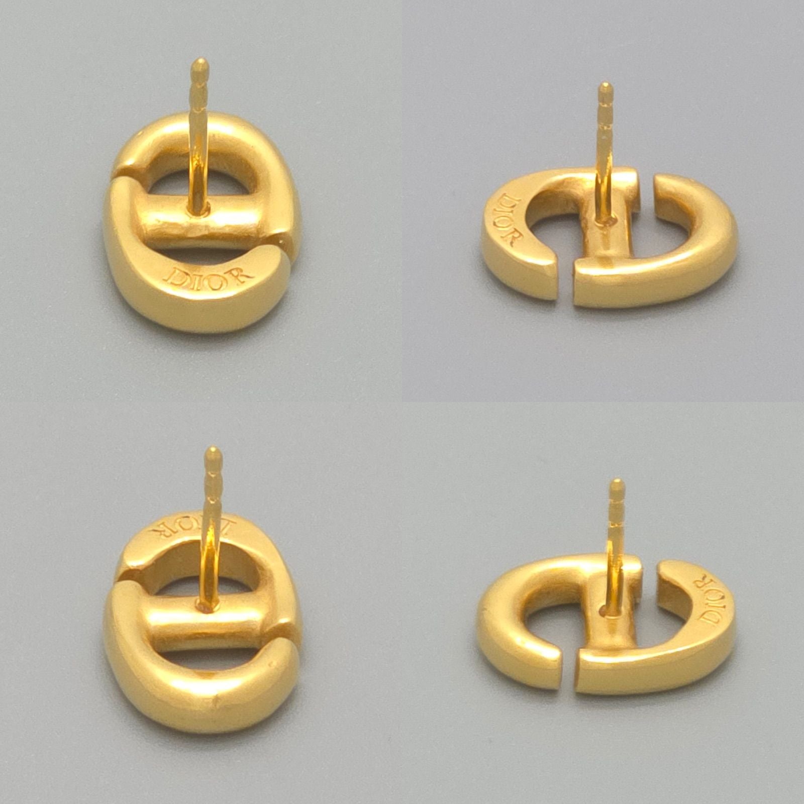 Dior CD Navy Stud Earrings Single CD Signature Gold — view 5