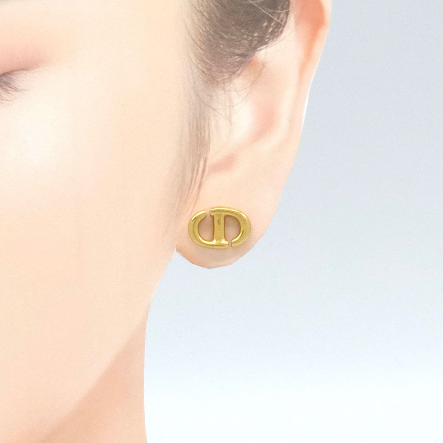 Dior CD Navy Stud Earrings Single CD Signature Gold