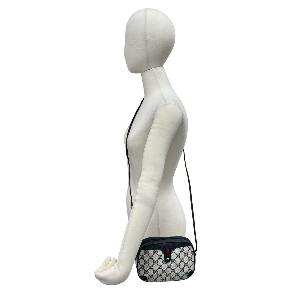 Gucci Vintage Sherry Line GG Logo Leather Shoulder Bag Pochette Navy — view 2