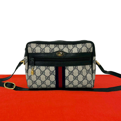 Gucci Vintage Sherry Line GG Logo Leather Shoulder Bag Pochette Navy
