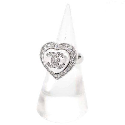 Chanel Faux Pearl CC Logo Ring Silver