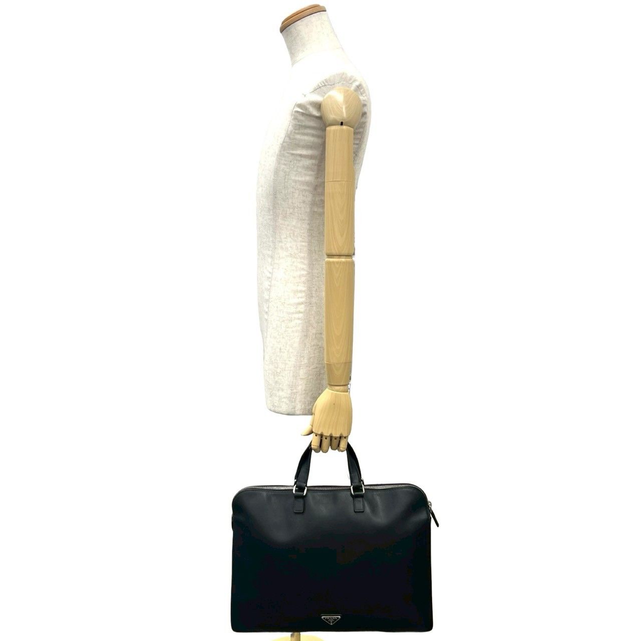 Prada Triangle Logo Saffiano Leather Business Briefcase Handbag Black — view 2