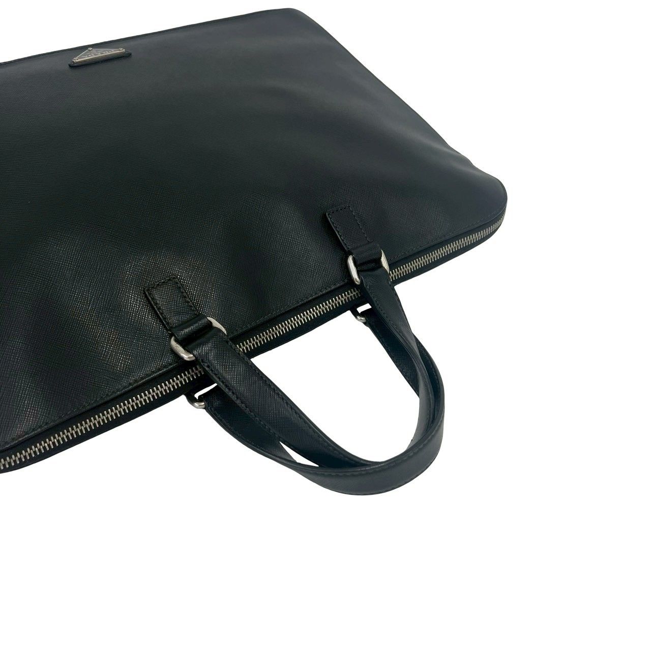 Prada Triangle Logo Saffiano Leather Business Briefcase Handbag Black — view 4