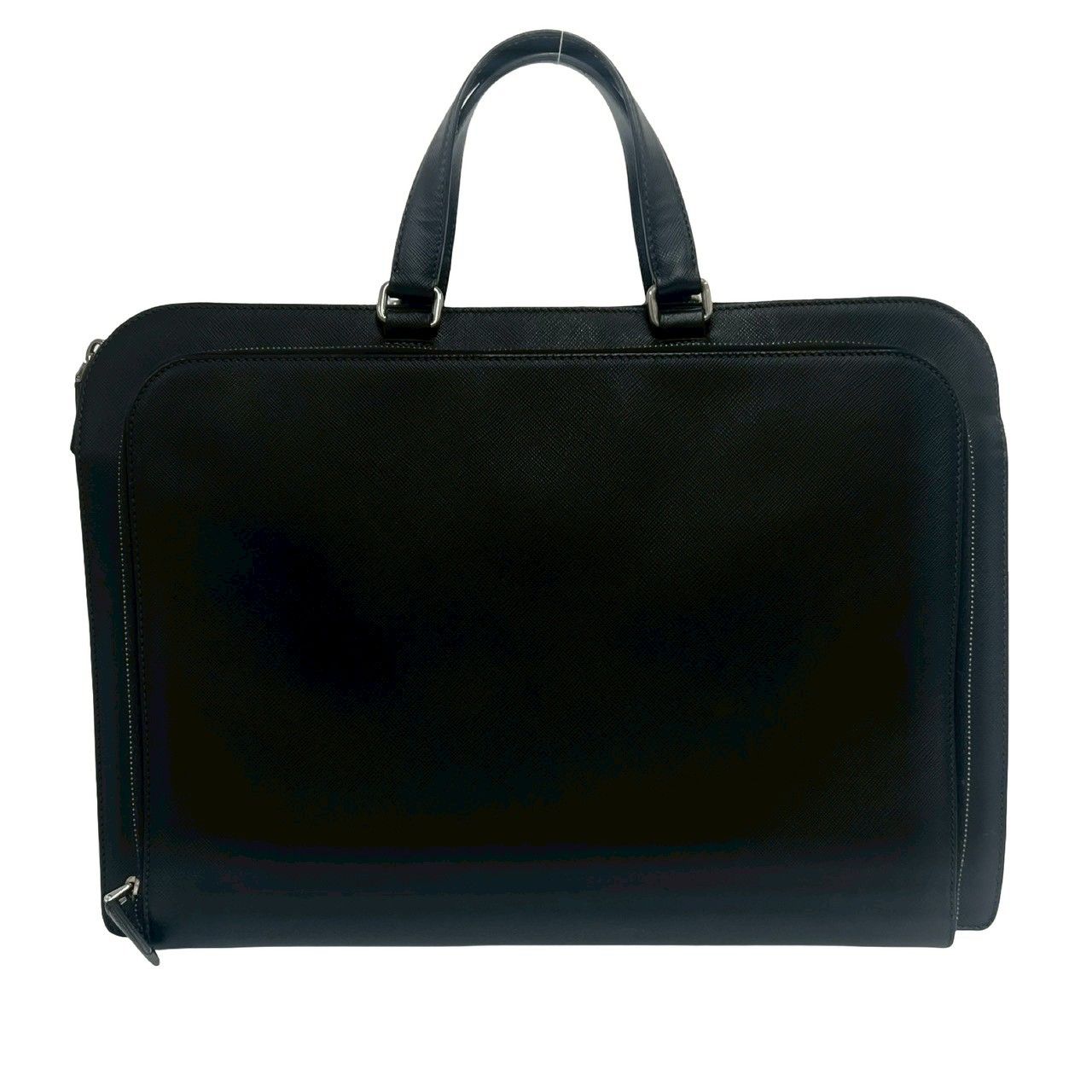 Prada Triangle Logo Saffiano Leather Business Briefcase Handbag Black — view 3