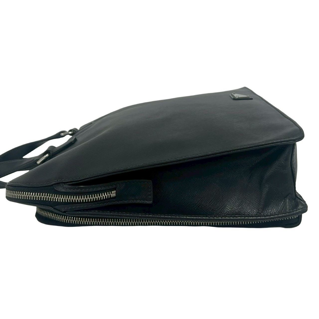Prada Triangle Logo Saffiano Leather Business Briefcase Handbag Black — view 5