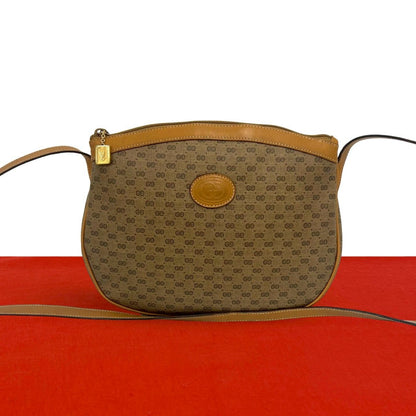 Gucci Vintage Micro GG Logo Leather Shoulder Bag Pochette Brown