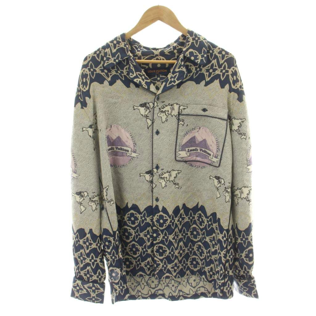 Louis Vuitton Pajama Shirt Long Sleeve Monogram All Over Pattern Gray Navy Ft4