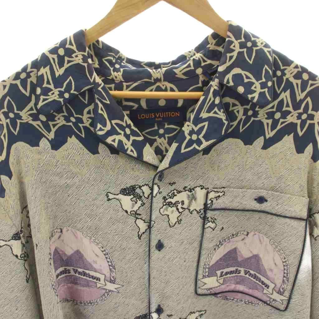 Louis Vuitton Pajama Shirt Long Sleeve Monogram All Over Pattern Gray Navy Ft4 — view 3