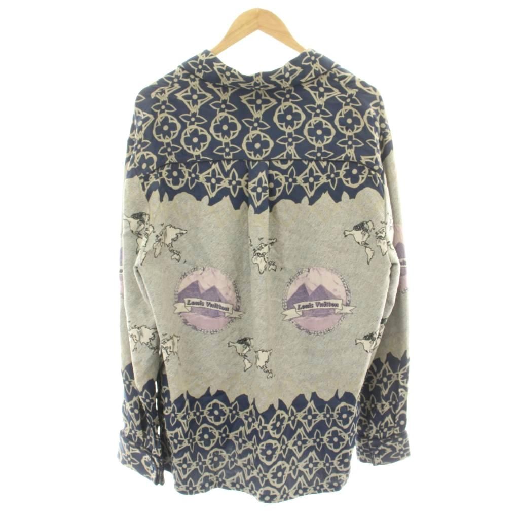 Louis Vuitton Pajama Shirt Long Sleeve Monogram All Over Pattern Gray Navy Ft4 — view 2