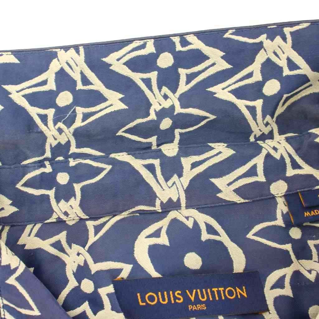 Louis Vuitton Pajama Shirt Long Sleeve Monogram All Over Pattern Gray Navy Ft4 — view 7