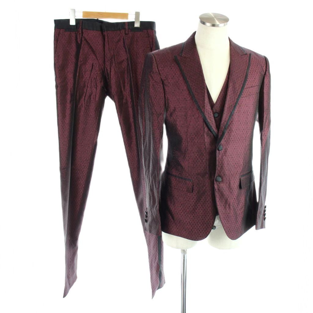 Dolce & Gabbana Dress Suit Tuxedo 3 Piece Vest Geometric Silk Blend 46
