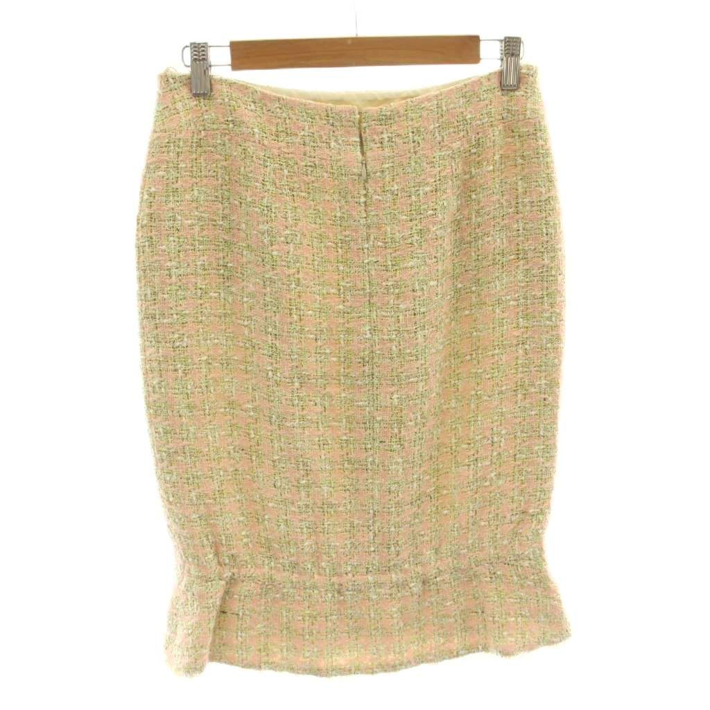 Chanel Tight Skirt Tweed Knee Length Linen Blend 36 Pink Green Multi Color MW — view 2