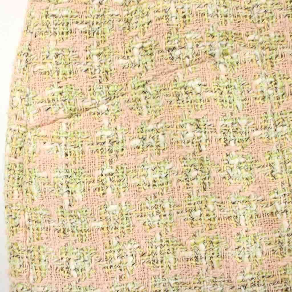 Chanel Tight Skirt Tweed Knee Length Linen Blend 36 Pink Green Multi Color MW — view 4