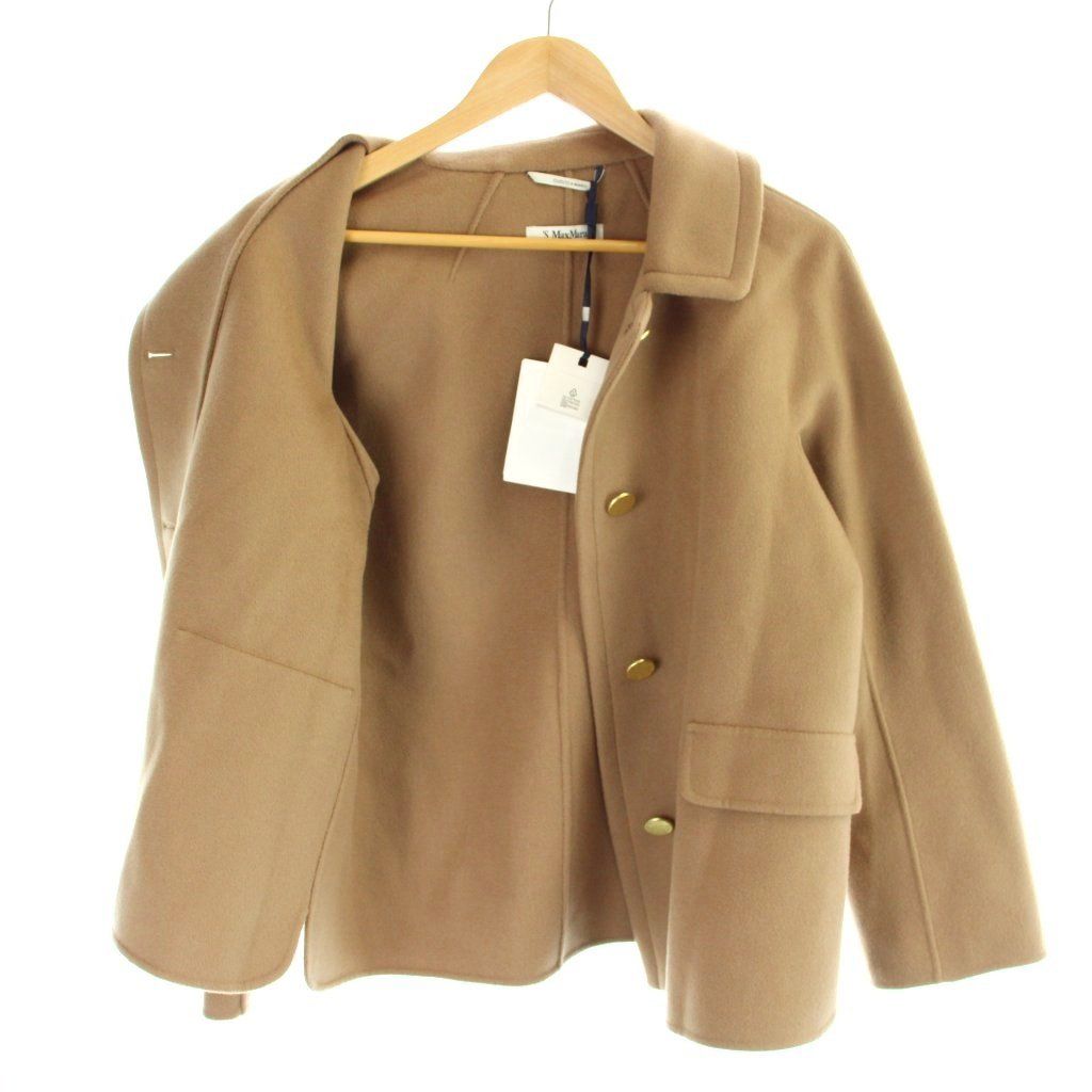 Max Mara S 'S Cucito a Mano Coat Double Face Short Length Gold Button 44 Beige — view 8