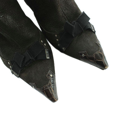 Prada Short Boots Logo Pointed Toe Leather 36.5 Brown — view 4