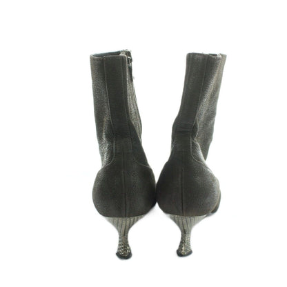 Prada Short Boots Logo Pointed Toe Leather 36.5 Brown — view 3