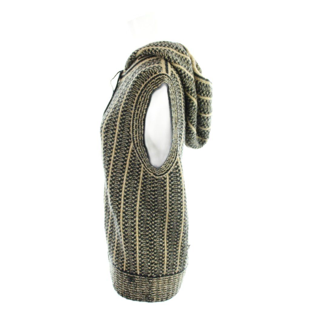 Chanel Tweed Knit Hoodie Vest Sleeveless CC Logo 42 Black Brown MW — view 2
