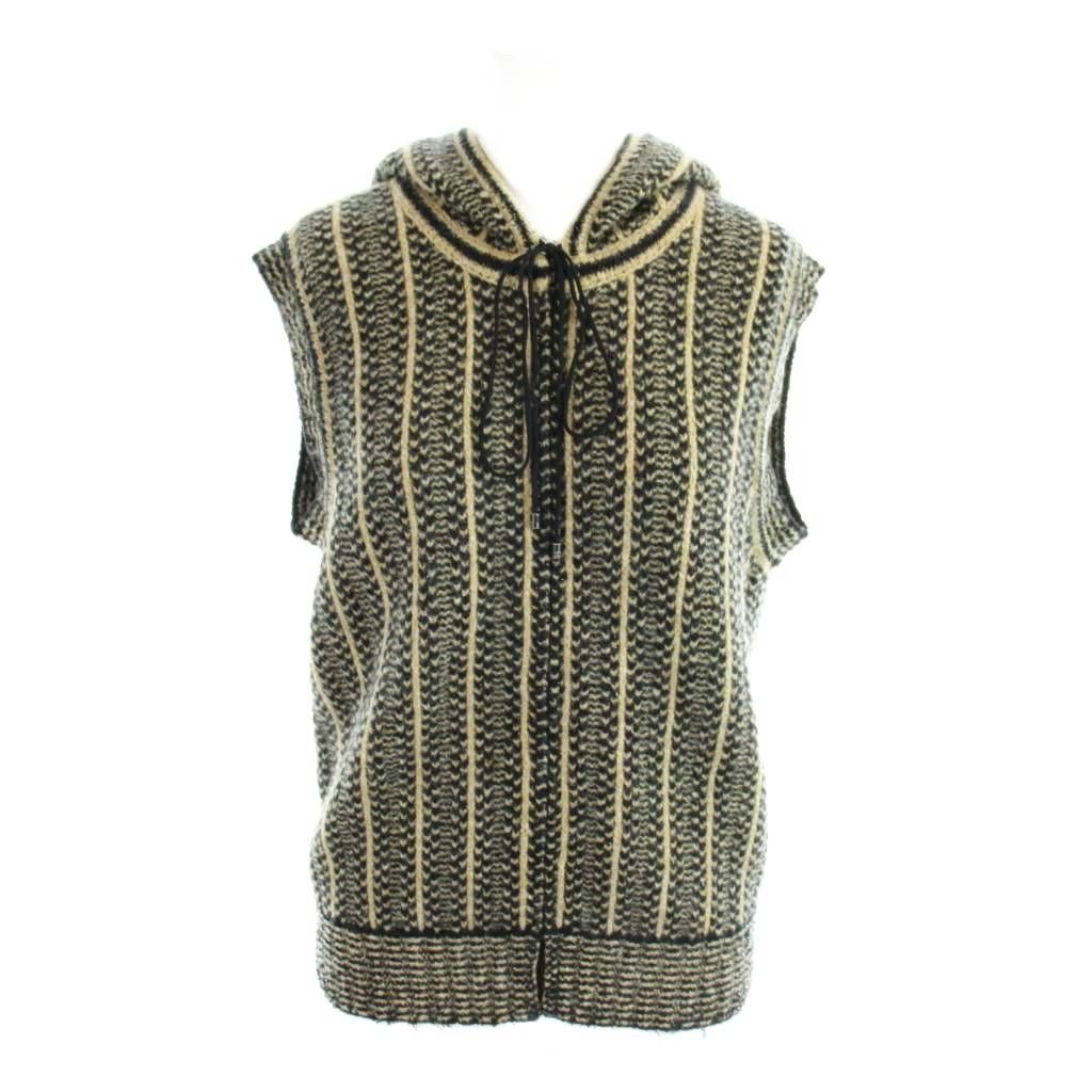Chanel Tweed Knit Hoodie Vest Sleeveless CC Logo 42 Black Brown MW