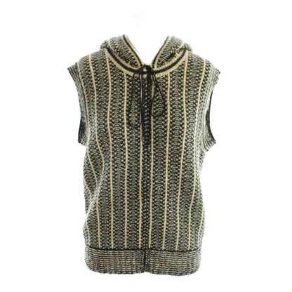 Chanel Tweed Knit Hoodie Vest Sleeveless CC Logo 42 Black Brown MW