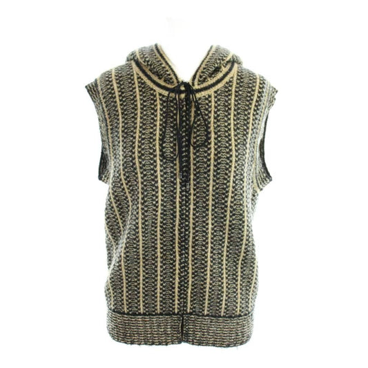 Chanel Tweed Knit Hoodie Vest Sleeveless CC Logo 42 Black Brown MW