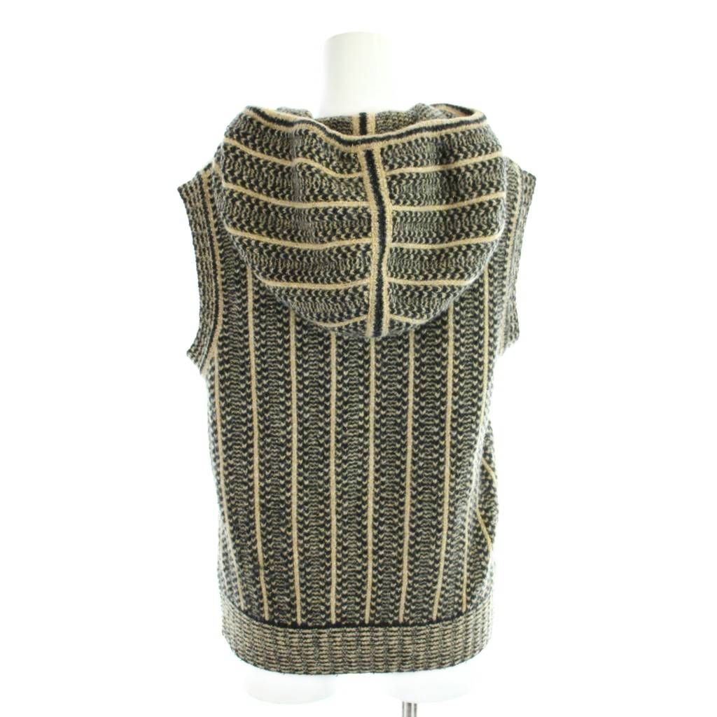 Chanel Tweed Knit Hoodie Vest Sleeveless CC Logo 42 Black Brown MW — view 3