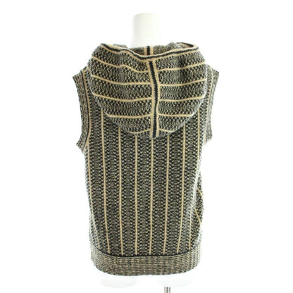 Chanel Tweed Knit Hoodie Vest Sleeveless CC Logo 42 Black Brown MW — view 3