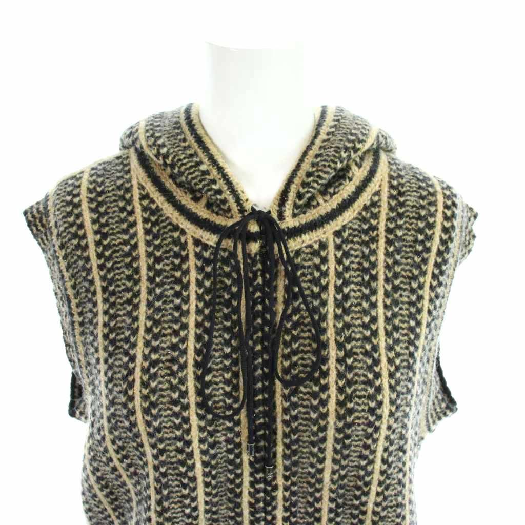 Chanel Tweed Knit Hoodie Vest Sleeveless CC Logo 42 Black Brown MW — view 4