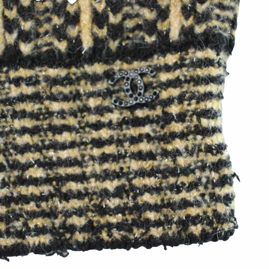 Chanel Tweed Knit Hoodie Vest Sleeveless CC Logo 42 Black Brown MW — view 7
