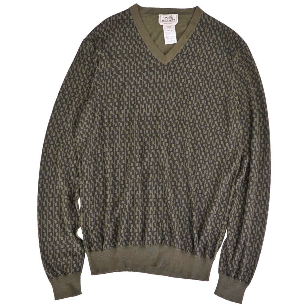 Hermes Knit Sweater Long Sleeve Allover Pattern Silk