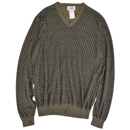 Hermes Knit Sweater Long Sleeve Allover Pattern Silk