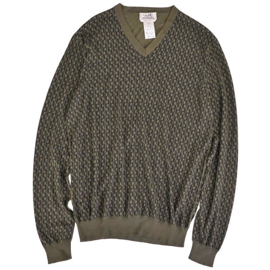 Hermes Knit Sweater Long Sleeve Allover Pattern Silk