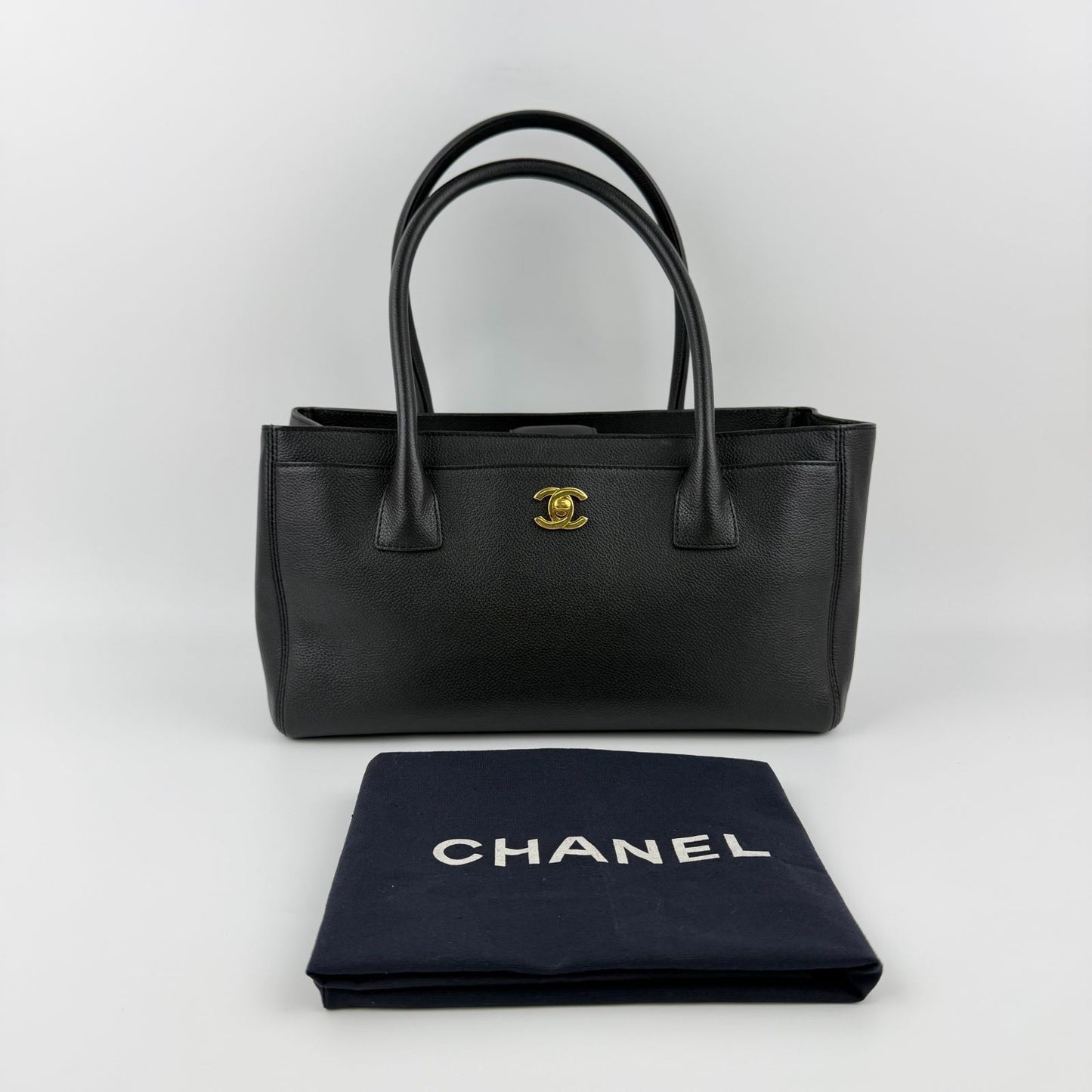 Chanel CC Logo Executive Tote Black Caviar Leather Vintage