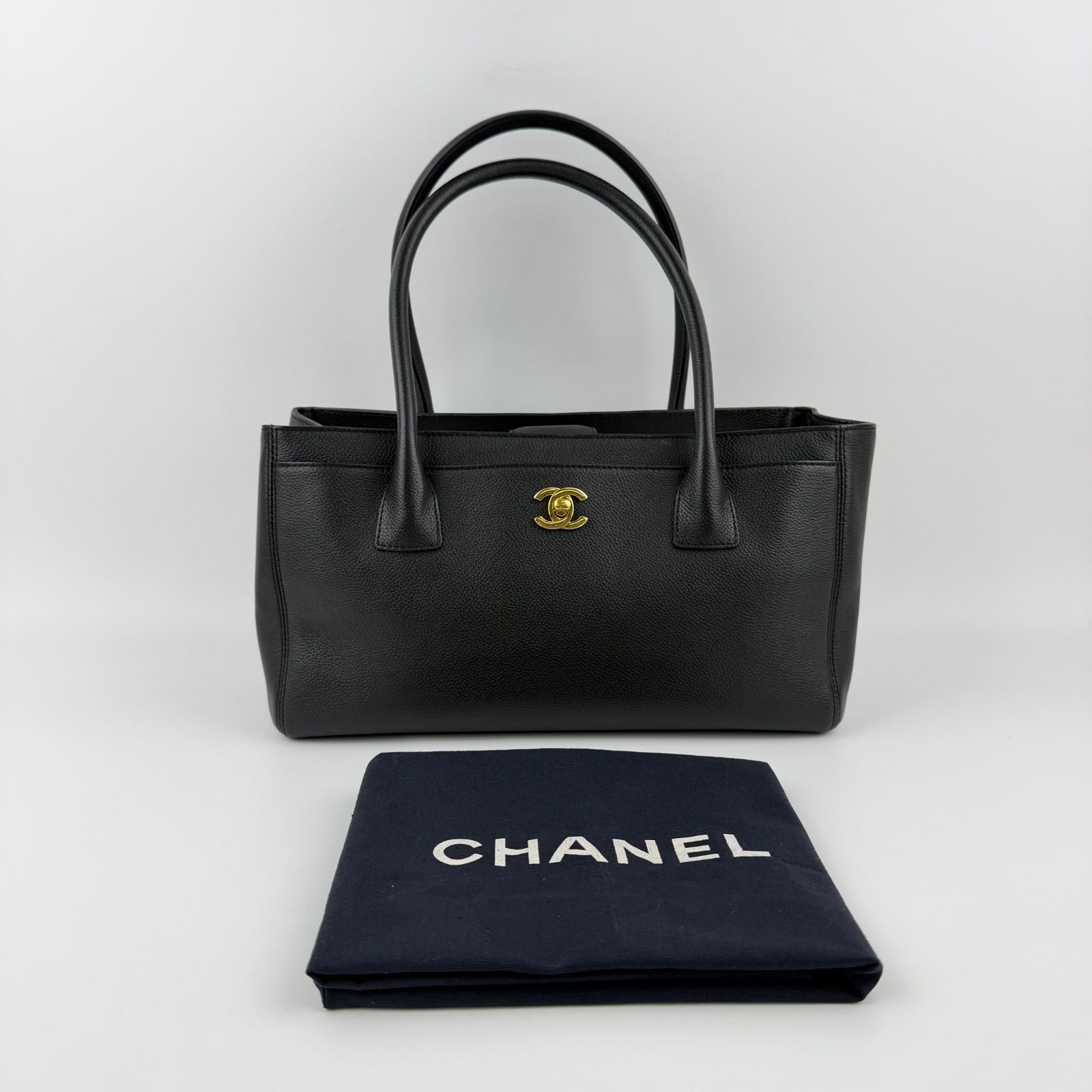 Chanel CC Logo Executive Tote Black Caviar Leather Vintage
