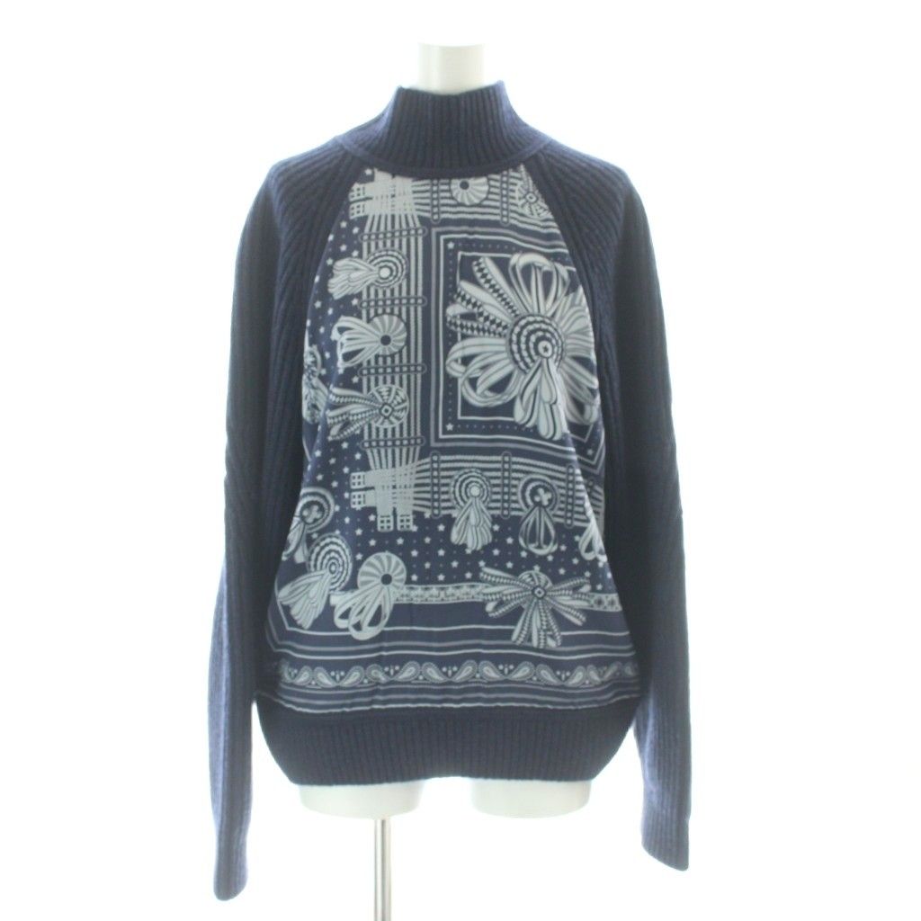 Hermes Horse Ribbon Decoration Twill Lane High Neck Knit Sweater Long Sleeve